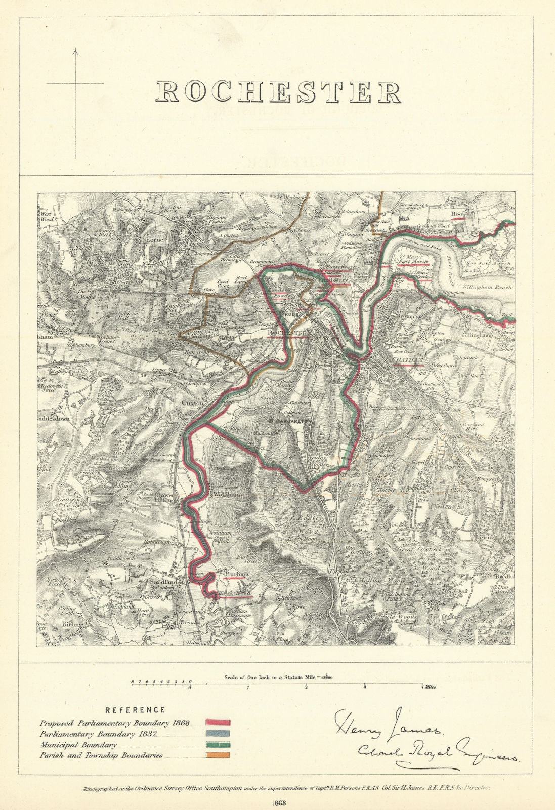 Rochester, Kent. JAMES. Parliamentary Boundary Commission 1868 old antique map